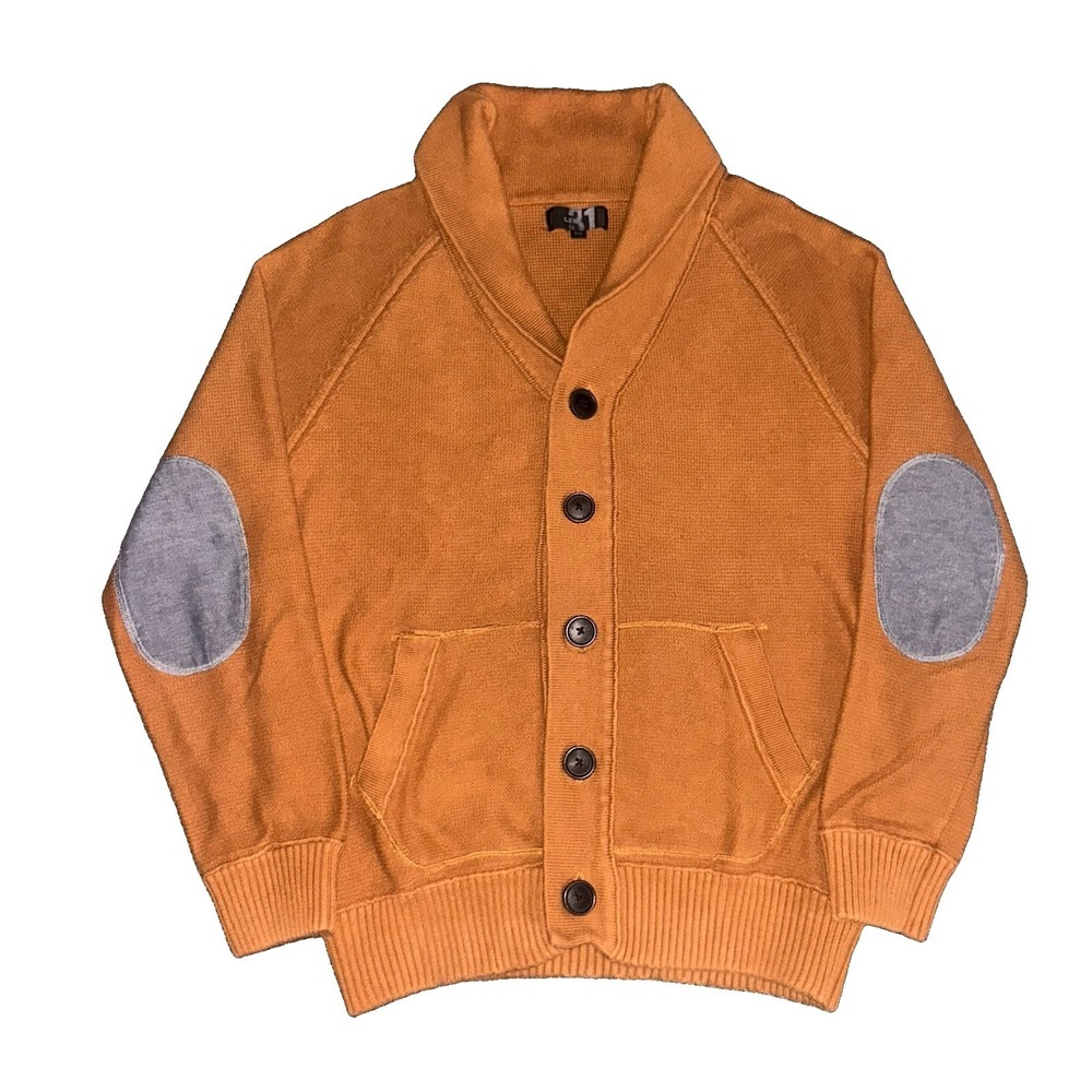 Vintage 1930s Dehen Style Tan Wheat Shawl Cardigan Sweater Mens Large Rare L